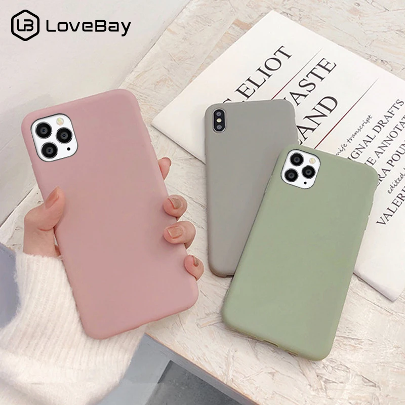 Lovebay-funda de silicona suave para iPhone, carcasa de Color sólido mate para iPhone 11 12Pro SE 2020 X XR XS Max 8 7 6 6s Plus