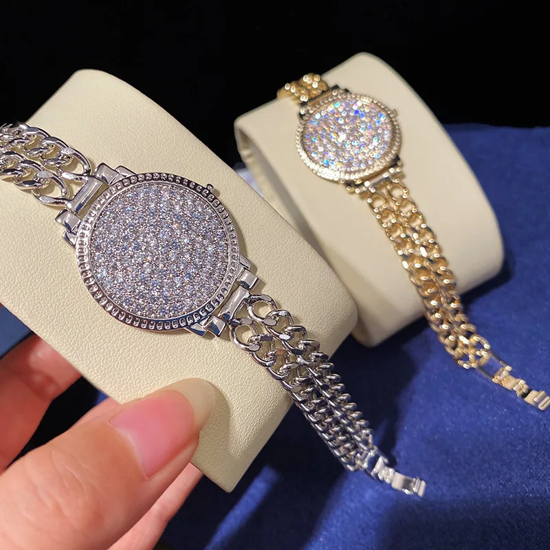 Metal Bracelet Fashion Luxury Classic Punk Chain Bracelets For Women Gold Silver Color Rhinestone Charm