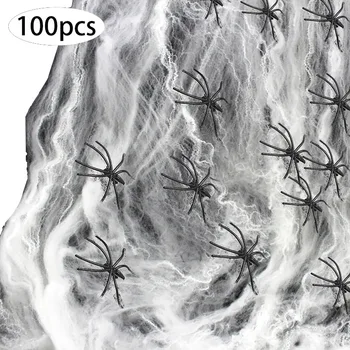 

Horror Spider Web Halloween Scary Party Scene Props White Elasticity Cobweb Halloween Decor For Bar Haunted House New Year Gifts