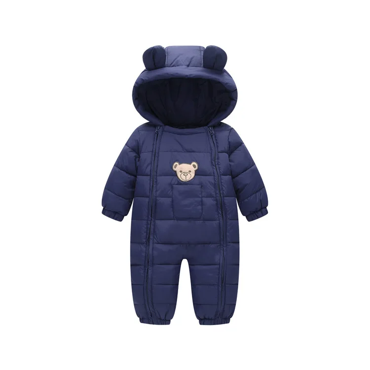 Oeak; Новинка; детский утепленный зимний комбинезон с милым медведем из мультфильма; комбинезон с капюшоном; теплый зимний комбинезон для новорожденных; Пижама для малышей; одежда для сна