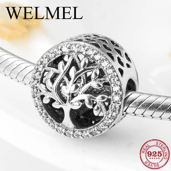 

New 925 Sterling Silver Round Marriage happy tree Clear CZ beads Fit Pandora Charms Silver 925 Original Bracelet Jewelry Making
