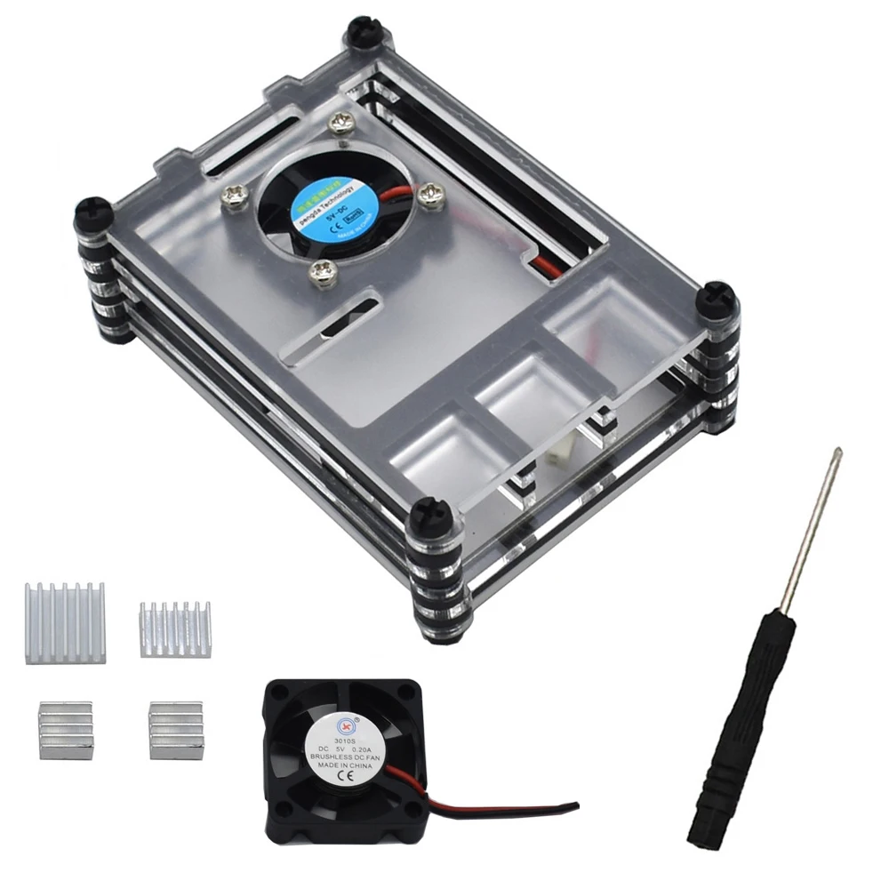 

Acrylic Case Enclosure Box With Cooling Fan Heat Sink Part For Raspberry Pi 4 B