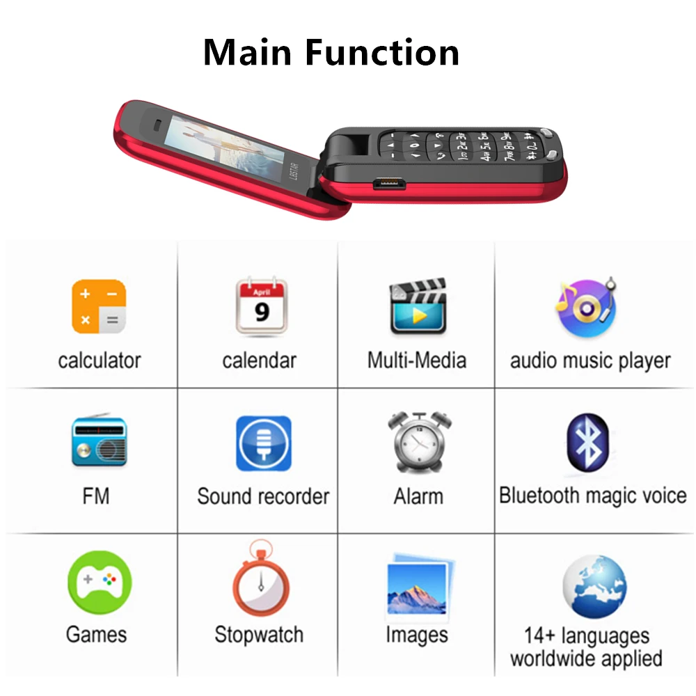 Мини телефон с откидной крышкой Bluetooth циферблат музыкальный мобильный fm радио