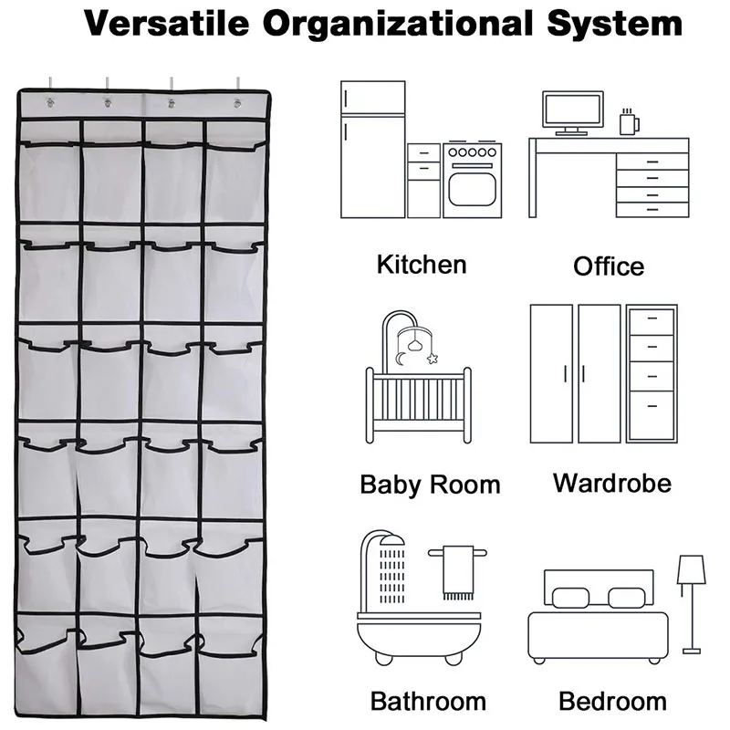 2 Pack over the Door Shoe Organizers,Mesh Shoe Holder with 24 Pockets Hanging Shoes Organizer Compartment Storage with 8x Door H
