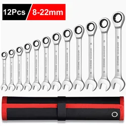 Jeu de clés à cliquet en acier au Chrome Vanadium, Kit multifonctionnel de clés à cliquet en acier au Chrome Vanadium avec ouverture à 12 points 