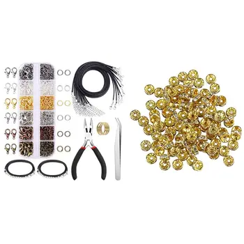 

100Pcs 6mm Rhinestone Crystal Spacer Beads Gold Plated with 12 Grid DIY Jewelry Making Accessories Combination Set