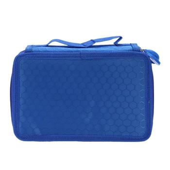 

Student Pen Pencil Case 3 Layer Oxford Brush Holder Makeup Pouch Storage Bag Blue