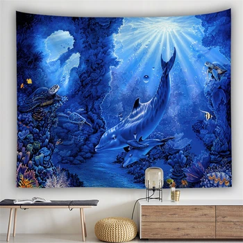 

Underwater World Hippie Tapestry Animal Sea Turtle Dolphin Shark Tapestries Boho Home Hanging Cloth Wall Wall Decorative Blanket