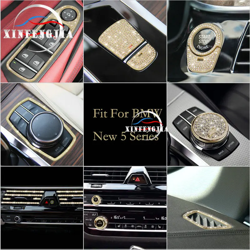 

Fit For BMW 5 Series G30 G31 17-19 Gold Crystal Window Lift Frame/Center Multimedia Button/Dashboard Air Outlet Frame Cover Trim