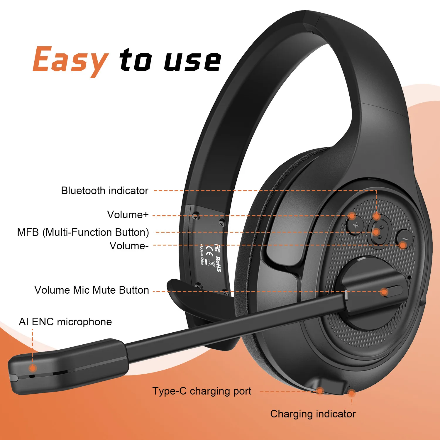 EKSA H1 Plus Dynamic Wireless Headphones Noise Cancelling