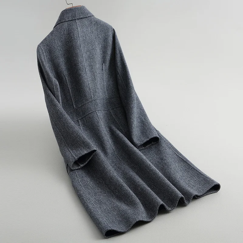 Real 2020 Wollen Jas Vrouwelijke Engeland Stijl Double-Side Wollen Jassen Voor Vrouwen Lange Herfst Winter Jassen KQN38045 Nl S