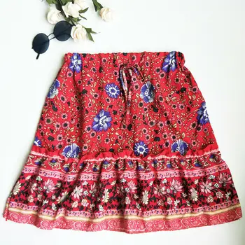 

Women Floral Print Skirt Lady Holiday Casual Beach Party Short Mini Flower Print Skirts