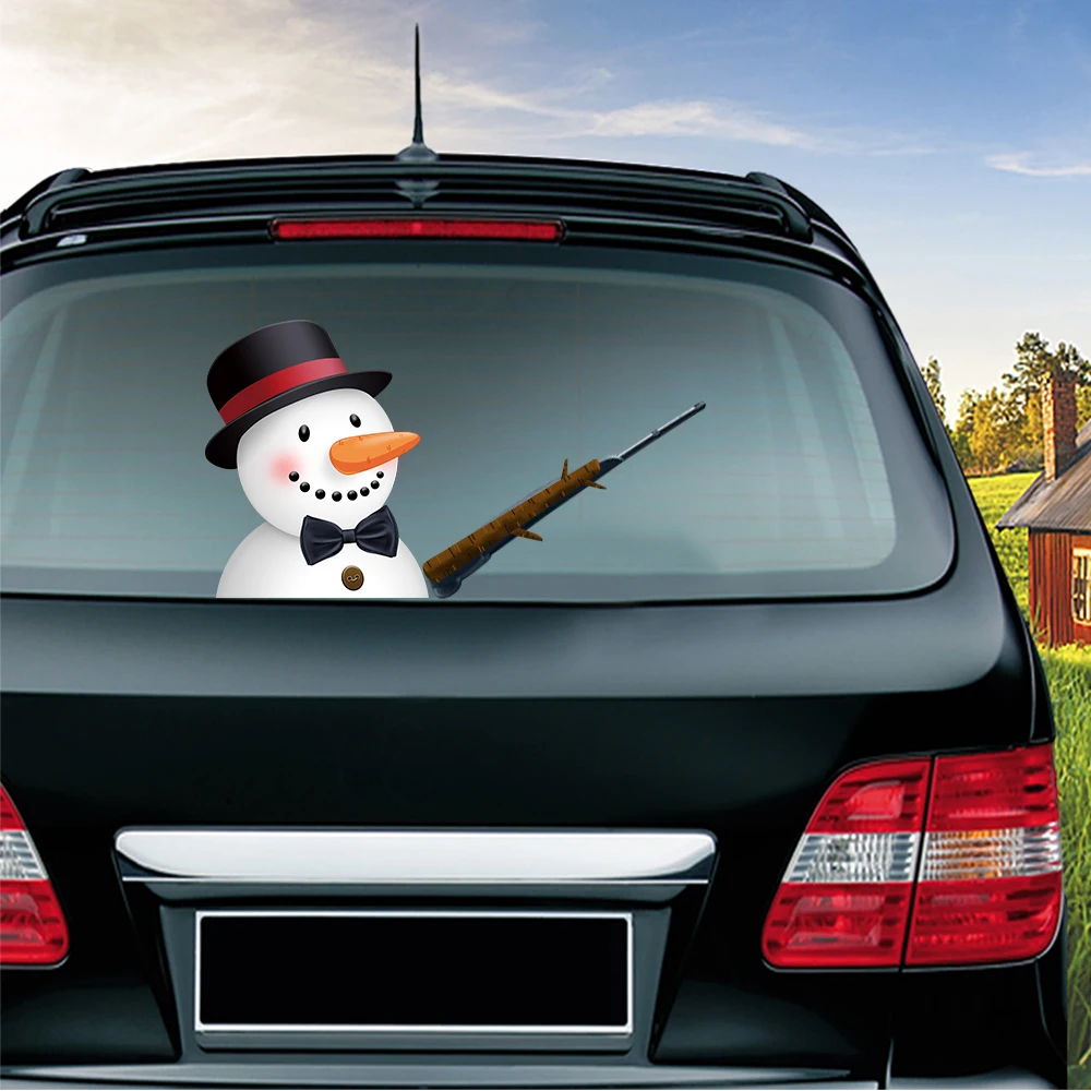 

Snowman Car Styling Rear Window Wiper Decoration PVC Stickers Christmas Waving Wiper Decals Removable Reusable Washable
