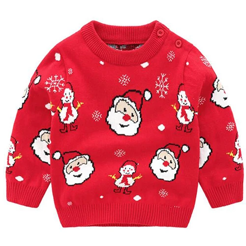 Осенний хлопковый свитер для девочек и мальчиков от 1 года до 5 лет милые вязаные топы, Рождественский зимний свитер с меховым помпоном для маленьких девочек, свитер ручной работы с Санта Клаусом - Цвет: red
