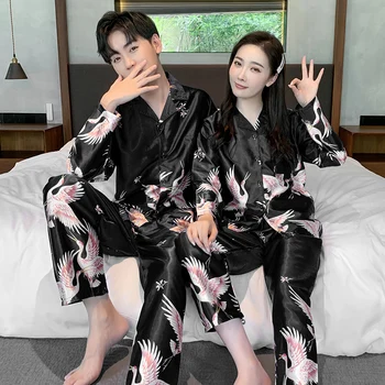 

Sleepwear Womens Couple Pajamas Pijamas Women Satin Pyjama Women Home Wear Silk Pyjama Set Home Suit