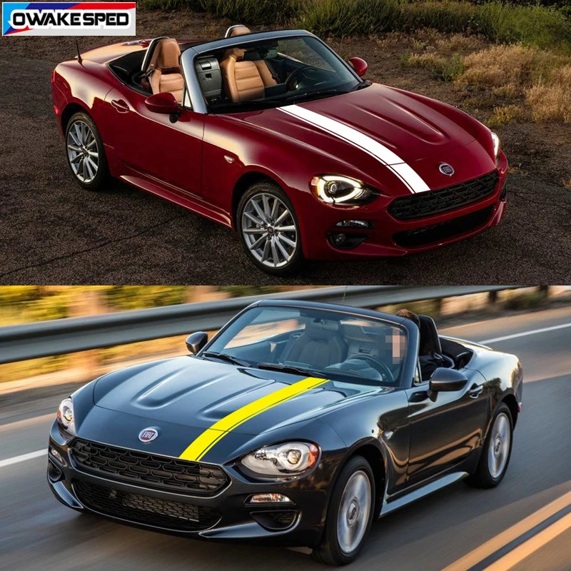 Car Hood Bonnet Sticker For-Fiat 124 Spider Racing Sport Stripes Auto Engine Cover Tail Bumper Decor Vinyl Decals Accessories (3)