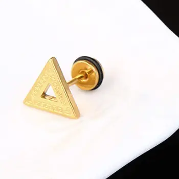

Lvcky Stainless Steel Mens Gold Triangle Stud Earrings with Greek Key Pattern, Screw Back 2pcs（1）