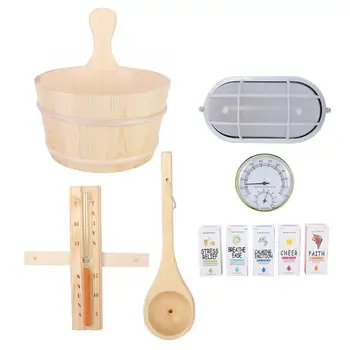 

Bathroom Natural Sauna Barrel Bucket Wood Barrel Spoon Explosion-Proof Lamp Hourglass Hygrothermograph Essential Oil Set