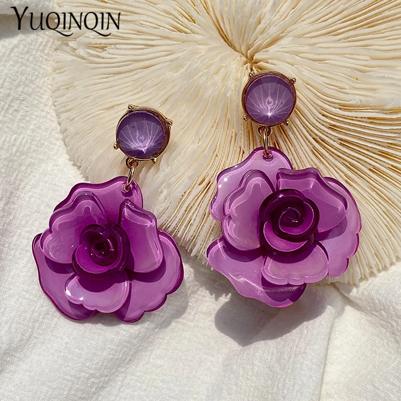Dangle Earrings Drop Earrings Flower Earrings Rose Earrings Long Earrings Acrylic Earrings Vintage Korean Acrylic Rose Flower Drop Earrings for Women