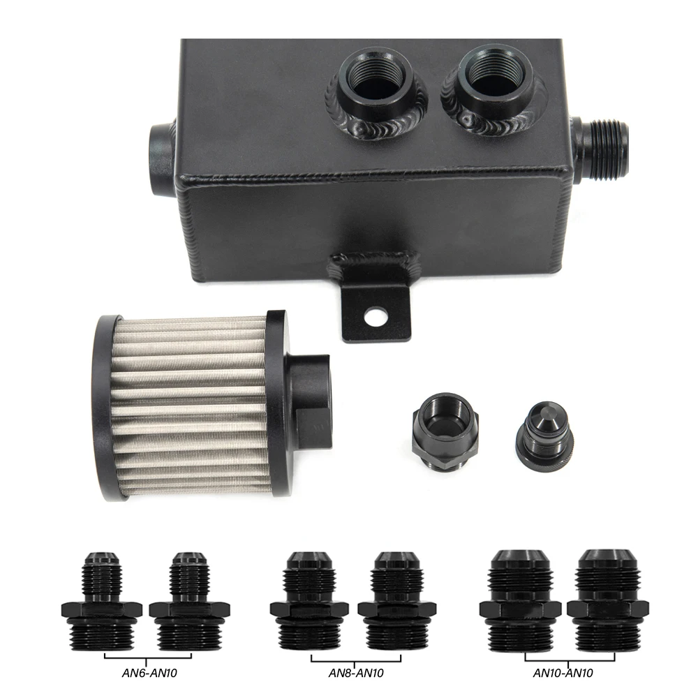 Tanque de combustible Universal para coche, lata de captura de aceite de aluminio de 1l, con respirador y drenaje de filtro, AN6, AN8, AN10