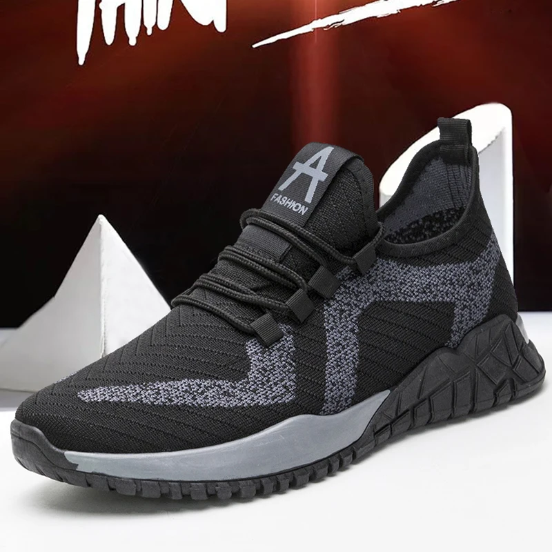 Men Knitting Mesh Breathable Flat Heel Shoes Sport Running Casual High Quality Sneakers Trade Cross- Men's | Обувь