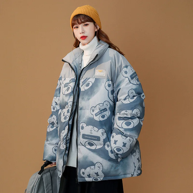 

Casual Stand-up Collar Female Thicken Streetwear Cotton Padded Parka Women's Jacket Women Winter Coat Fashion Printed Jacket
