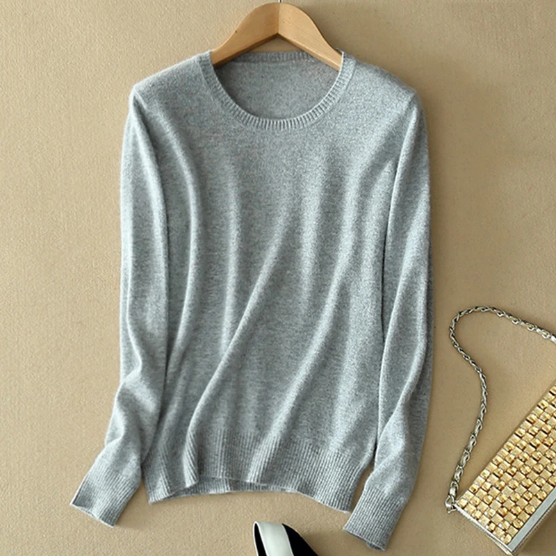 Autumn Crew Neck Long Sleeves Cashmere Jumper Pullover Winter Casual Soft Elasticity Tops Women's Slim Knitted Sweater | Женская