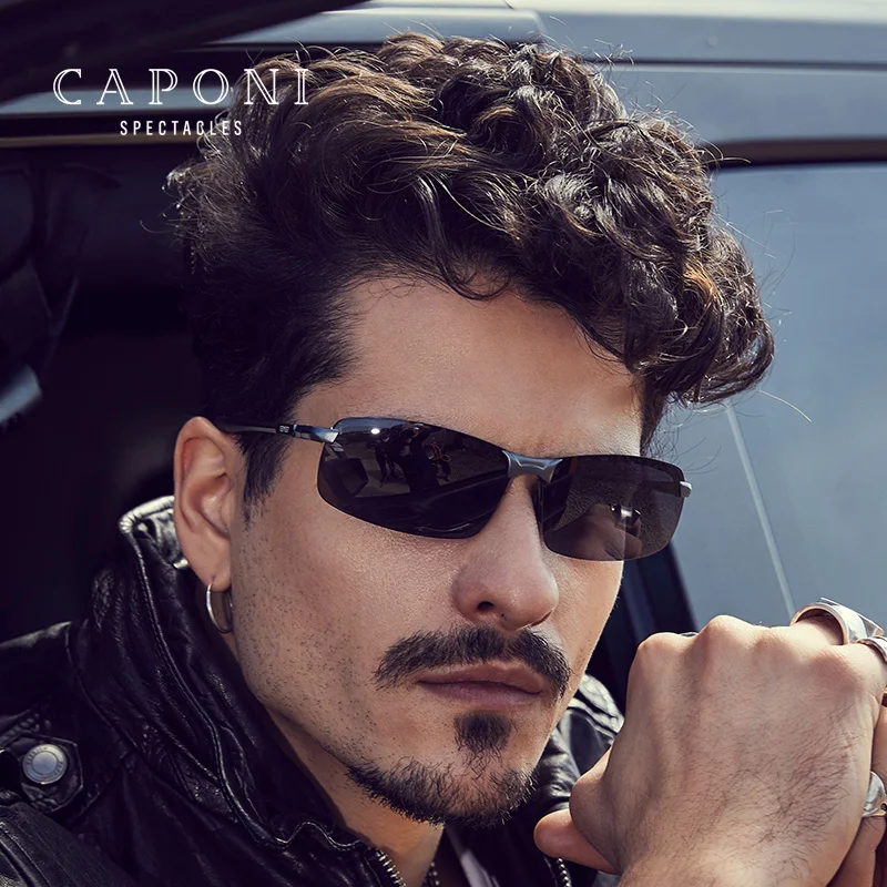 Koop CAPONI Ultralight Sport Zonnebril Mannen Gepolariseerde Vintage Meekleurende Eyewear Fashion Brand Designer Zonnebril UV400 BS3043