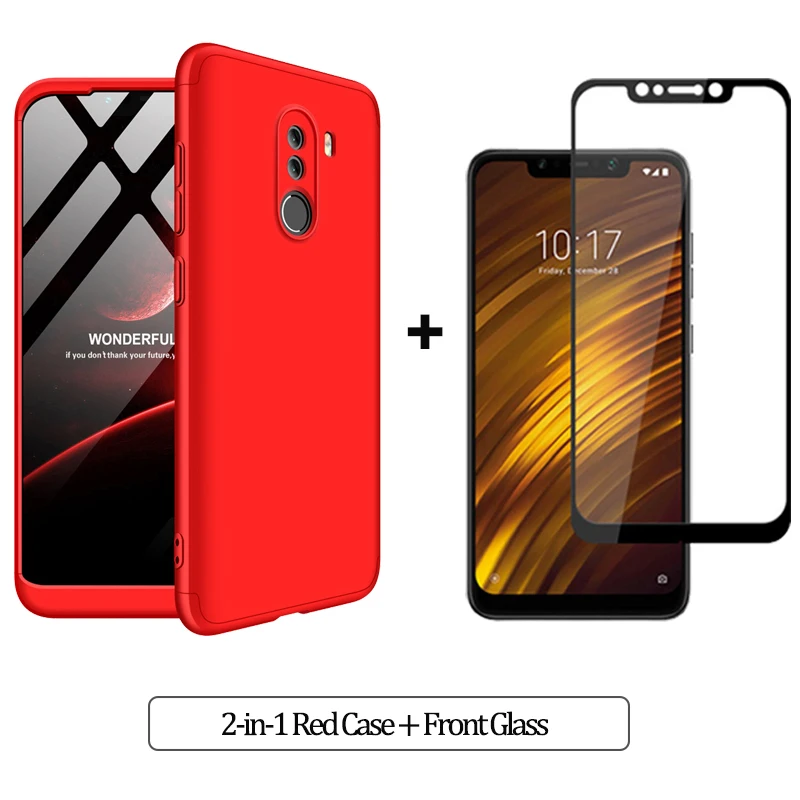 2-in-1 Red Case 3-в-1 Стекло+ бронированный чехол для телефона xiaomi pocophone F1 case 360 Жесткий ПК анти-противоударный бампер чехол pocofone f1 оригинальным стеклянным корпусом xiaomi pocophone f1 чехол на Покофон Ф1 чехол - Цвет: 2-in-1 Red Case