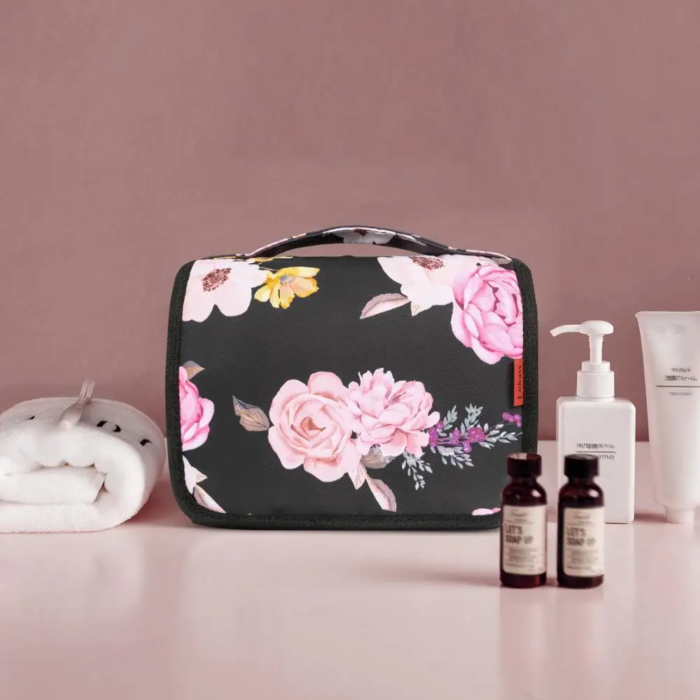 

Fashion Peony Floral Makeup Bag Women Portable Travel Necessarie Organizer Waterproof Hanging Cosmetic Bag