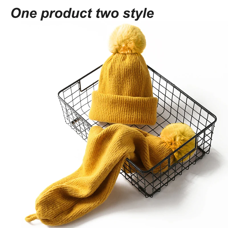 

Fashion solid color changeable hat scarf woman dual-use hat bib autumn and winter warm pompom hat cotton ladies hat peas