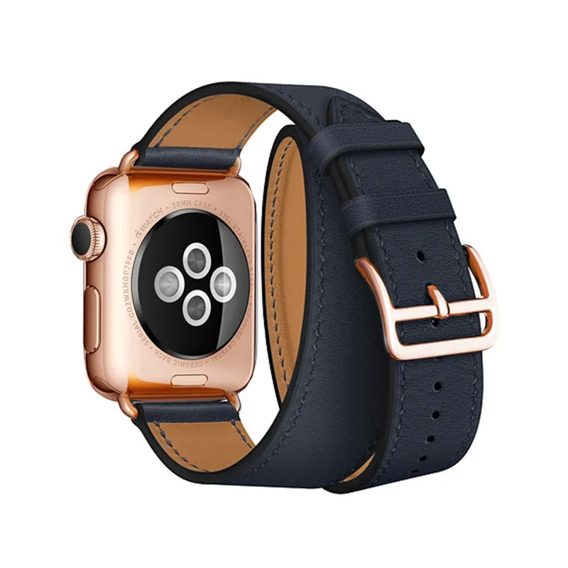 Ремешок с пряжкой из розового золота для Apple Watch, ремешок 38 мм, 42 мм, 44 мм, 42 мм, браслет из натуральной кожи, серия 4, 3, 2, 1 - Цвет ремешка: Indigo