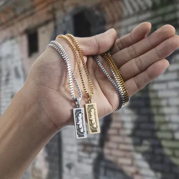 

Stainless Steel 100 Dollar Sqaure Pendant Necklace Metal Pendant Hip Hop Men Women Charm Necklace Golden Silver Free Shipping
