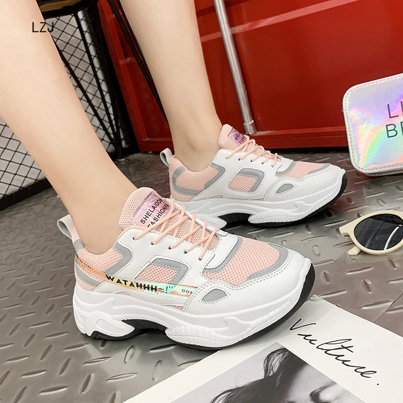 Rainbow Sole Lace up Ladies Shoes Comfortable Rubber Platform Sneakers