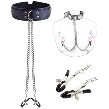 

Sex Products BDSM Bondage Restraint Fetish Collar Chain Collars Collocation Nipple Clamps Adult Games Erotic Sex Toys For Women