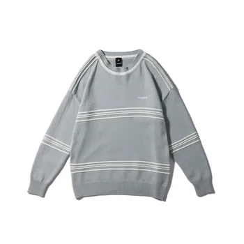 

Winter Men Loose Stripe Knitted Pullovers Sweater Long Sleeve O-neck Japan Style Male Street Hip Hop Casual Thick Sweater