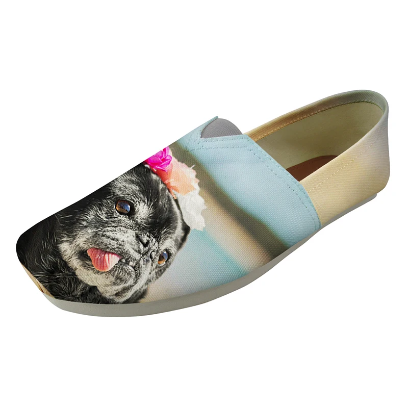 

HYCOOL 3D Flower Cute Funny Face Dog Print Women Shoes Flat Ladies Casual Slip-on Slacker Shoes Teen Girl Beach Canvas Loafers