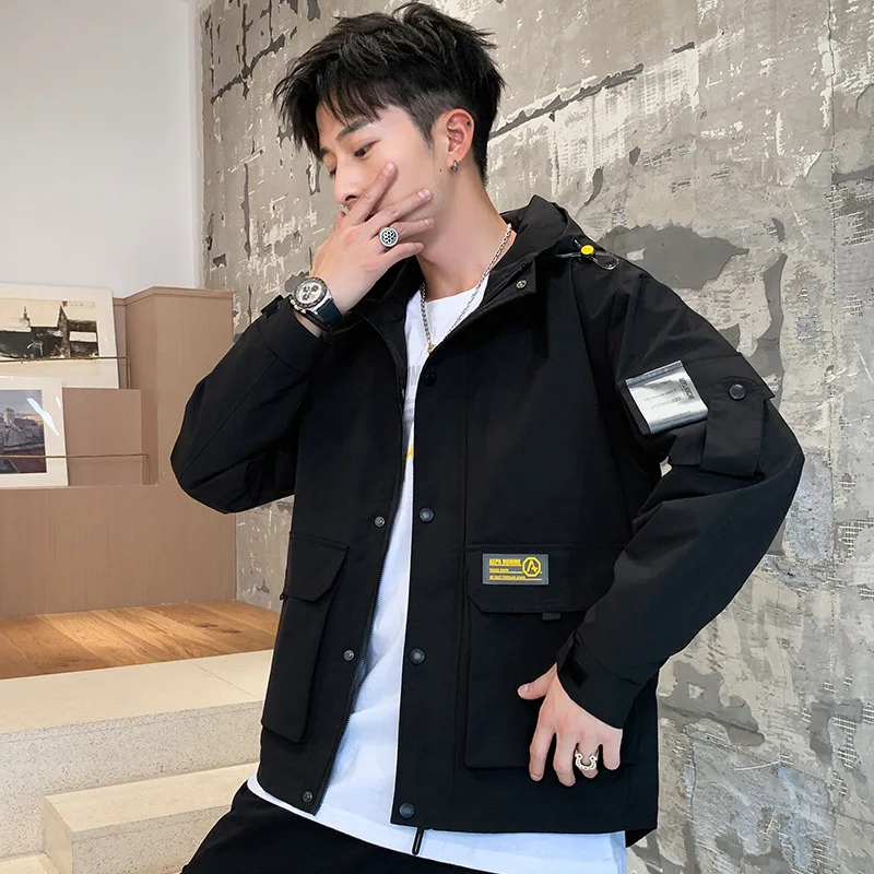 

Spring And Autumn Thin Men Hooded Origional Hong Kong Style Slim Fit Coat Large Size Casual Jacket Men's