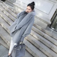 Офисное женское модное длинное пальто для женщин свободное Однотонное шерстяное пальто и куртка с открытыми швами женская одежда