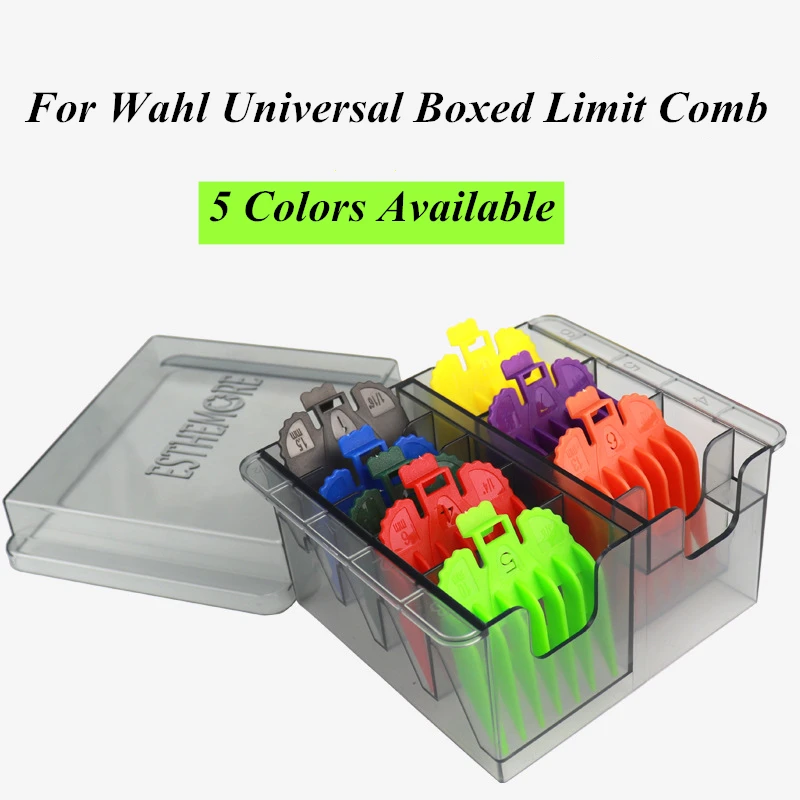 

8PCS Colorful Limiting Comb Professional Cutting Guide Comb Hair Clipper Limit Comb 1.5/3/4.5/6/10/13/19/25mm Box Packing G0720