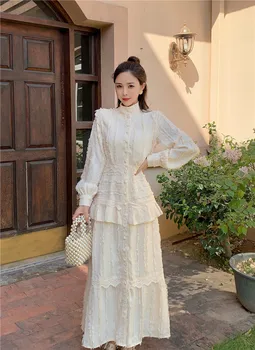 

Women's dress 2020 summer new palace style printed lantern sleeves holiday was thin long sleeve long dress
