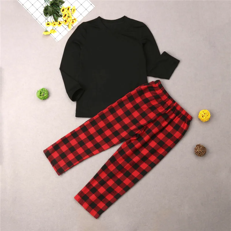 PUDCOCO Adults Baby Kids Christmas Family Matching Pajamas Set Sleepwear Xmas Plaid Nightwear Outfits 2Pcs/set 6