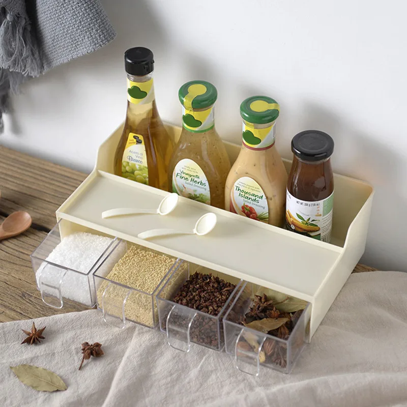 

Spice Jar Seasoning Box Kitchen Spice Storage Container Transparent Salt Can Pepper Bottle Holder Cumin Powder Shelf Organizer