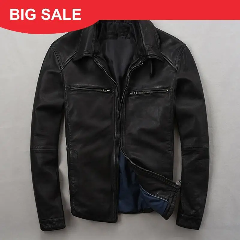 

2020 Black Men Russian Autumn Smart Casual Leather Jacket Plus Size 3XL Genuine Sheepskin Slim Fit Fashion Natural Leather Coat