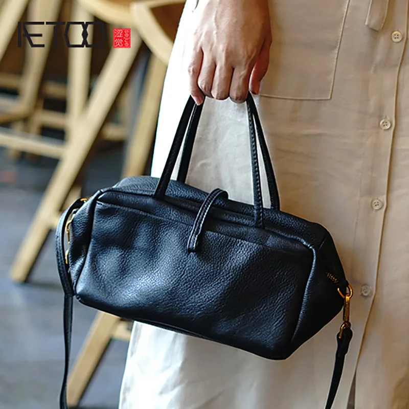 

BJYL Simple and practical retro doctor bag cowhide shoulder light oblique cross bag portable commuter leather casual female bag