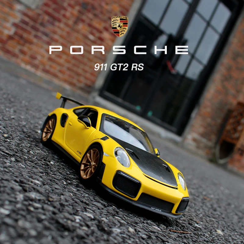 

Maisto 1:24 Hot sale Porsche 911 GT2 RS Yellow and black simulation alloy car model crafts decoration collection toy tools gift