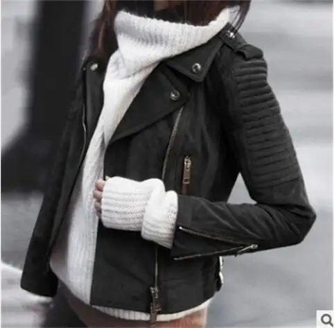 2019 Модная стильная женская байкерская куртка с лацканами и диагональной застежкой-молнией, приталенная байкерская куртка, байкерская