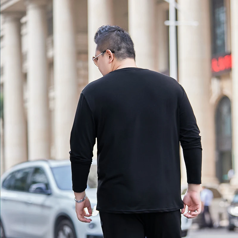 8XL 7X Новая модная мужская футболка с v-образным вырезом, с длинными рукавами, хлопок, фитнес, большой размер, высокий пуловер из эластичной ткани, майка
