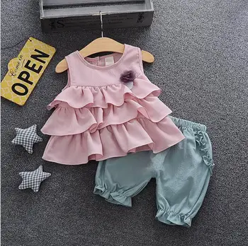 

2019 Korean style girls 2 pcs set vest+ skirt shorts fashion summer girls suit 0-3t C410