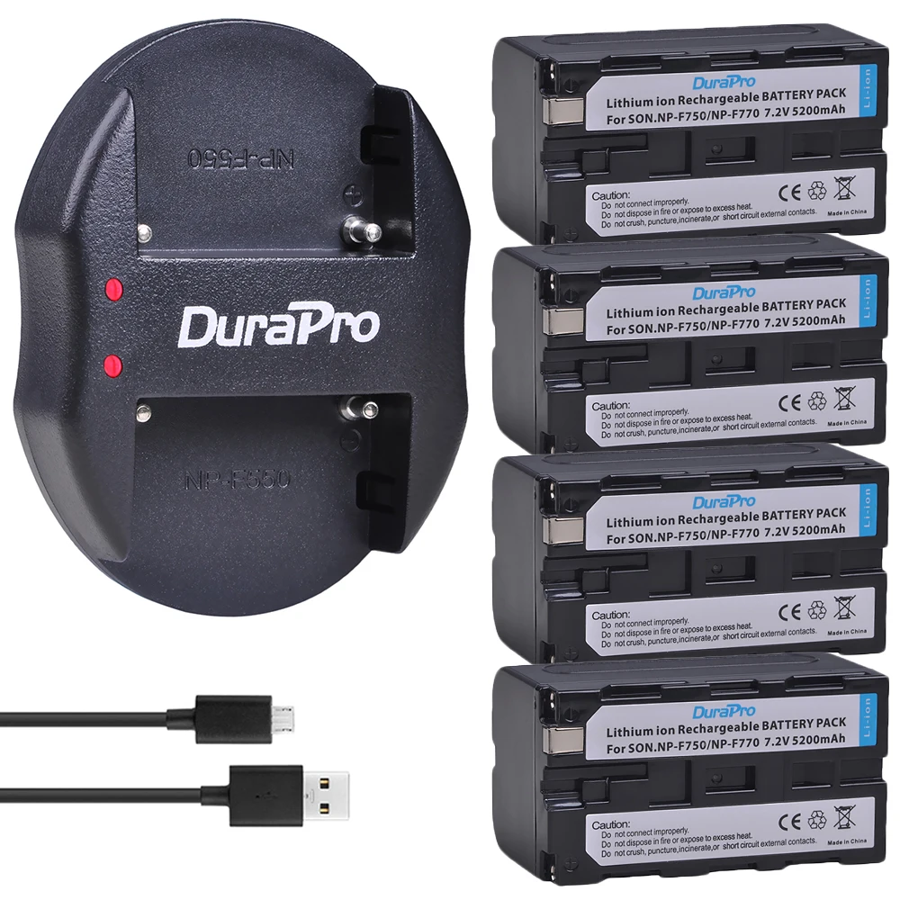 4 шт. 5200 мАч NP-F750 NP-F770 аккумуляторная батарея + USB двойное зарядное устройство для